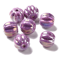 Handmade Pearlized Porcelain Beads, Pearlized, Pumpkin, Purple, 13x12mm, Hole: 2mm(X1-PORC-G010-01C)