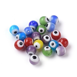 Handmade Evil Eye Lampwork Round Beads, Mixed Color, 8mm, Hole: 1mm(X-LAMP-J031-8mm-M)