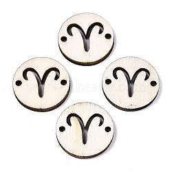 Unfinished Natural Poplar Wood Links Connectors, Laser Cut, Flat Round with Constellation, Aries, 19.5x2.5mm, Hole: 2mm(WOOD-S045-139A-12)