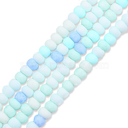 Opaque Spray Painted Glass Bead Strands, Frosted, Flat Round, Pale Turquoise, 4~4.5x3mm, Hole: 1mm, about 133~135pcs/strand, 15.43 inch~15.75 inch(39.2~40cm)(GLAA-N047-07-01)