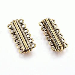 Tibetan Style Alloy Magnetic Clasps with Loops, Rectangle, Antique Bronze, 37.5x17x7mm, Hole: 2.5mm(PALLOY-L215-01AB)