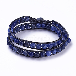 Natural Sodalite Round Bead Wrap Bracelets, with Korean Waxed Polyester Cords and 304 Stainless Steel Sewing Buttons, 15-3/8 inch(39cm), 10mm(BJEW-JB04248)