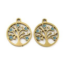 Ion Plating(IP) 316L Surgical Stainless Steel Pendants, with Enamel, Real 18K Gold Plated, Tree of Life Charm, Cornflower Blue, 17x15x1.5mm, Hole: 1.7mm(STAS-K280-02G-03)