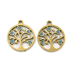 Ion Plating(IP) 316L Surgical Stainless Steel Pendants, Nickel Free, with Enamel, Real 18K Gold Plated, Tree of Life Charm, Cornflower Blue, 17x15x1.5mm, Hole: 1.7mm(STAS-K280-02G-03)