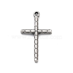 304 Stainless Steel Pendants, Cross Charm, Antique Silver, 25x14.5x2.5mm, Hole: 1.5mm(STAS-Z091-08AS-04)