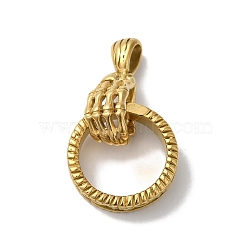 PVD Vacuum Plating 304 Stainless Steel Big Pendants, Skeleton Hand & Ring Charm, Golden, 50mm, Hole: 8x5mm(STAS-B069-52G)