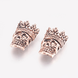 Tibetan Style Alloy Beads, Skull with Crown, Antique Rose Gold, 16x12x6mm, Hole: 2mm(TIBEB-L002-05ARG)