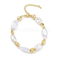 Rack Plating Brass Beaded Bracelets, with ABS Imitation Pearl Beads, Cadmium Free & Lead Free, Long-Lasting Plated, Real 18K Gold Plated, Mixed Shapes, 7-1/8 inch(18cm)(BJEW-P341-08A-G)