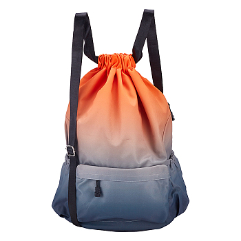 Oxford Cloth Drawstring Waterproof Backpack, Gradient Color Gym Storage Bags Oraganizer, for Fitness, Travel, Rectangle, Orange, 48.5x41x0.5cm