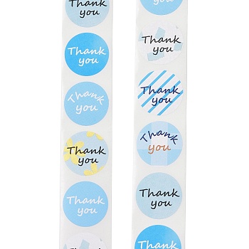 Thank You Stickers Roll, Self-Adhesive Stickers, Flat Round, for Presents Decoration, Sky Blue, 25mm 500pcs/roll