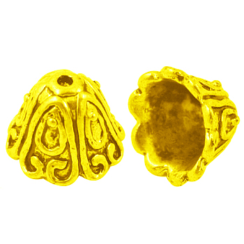 Tibetan Style Bead Caps, Golden, Lead Free 15x11mm, hole: 2mm, Inner Diameter: 11.5mm