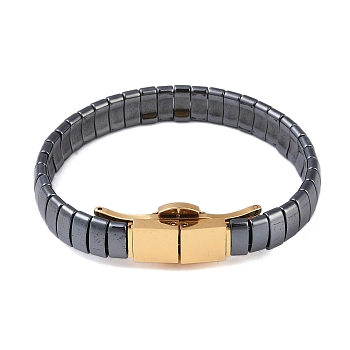 Synthetic Non-Magnetic Hematite Beaded Bracelets for Men, with 304 Stainless Steel Clasps, Golden, Inner Diameter: 2-1/2 inch(6.4cm), 10mm