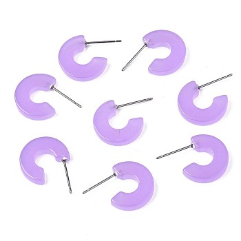 Transparent Cellulose Acetate(Resin) Half Hoop Earrings, Stud Earrings, with 304 Stainless Steel Pins, Letter C, Medium Purple, 16x3mm, Pin: 0.7mm