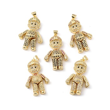 Brass Micro Pave Cubic Zirconia Pendants, Long-Lasting Plated, Real 18K Gold Plated, Cadmium Free & Lead Free, Boy, Mixed Color, 33.5x19.5x7mm, Hole: 4x3mm