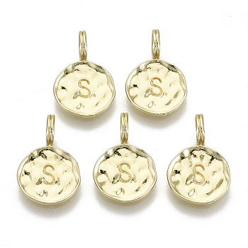 Alloy Pendants, Cadmium Free & Nickel Free & Lead Free, Flat Round with Letter, Real 18K Gold Plated, Letter.S, 17x11.5x1.5mm, Hole: 2.5mm