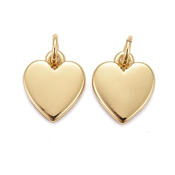 Brass Pendants, Long-Lasting Plated, Heart, Real 18K Gold Plated, 9x8x1.8mm, Jump Ring: 5x0.7mm, Inner Diameter: 1/8 inch(3.5mm)