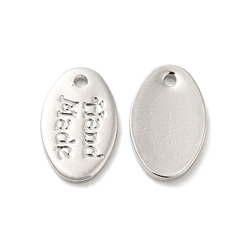 Brass Charms, Oval with Word Handmade Charm, Platinum, 11x7x1mm, Hole: 1mm
