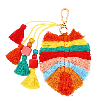 Bohemian Tassel Pendant Decoration, Knitting Leaf Cloth Charms, for Woman Bag Ornament, Colorful, 19.2~20.2cm