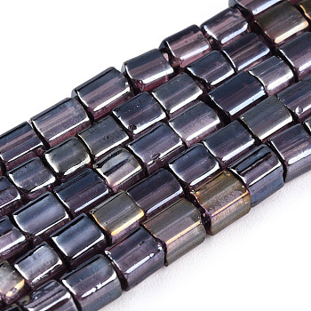 Transparent Electroplate Glass Bead Strands, AB Color Plated, Rectangle, Dark Slate Blue, 3~8.5x3.5~4x3.5~4mm, Hole: 1.2mm, about 96~101pcs/strand, 15.16 inch~15.55 inch(38.5~39.5cm)