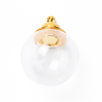 Glass Bottle Pendants, with Brass Cap, Wish Bottle Pendant, Refillable Bottle Pendant, Round, Golden, Clear, 27mm, Hole: 1.8mm