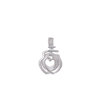 Hollow Brass Bead Cage Pendants, Heart Charms, Silver, 14mm