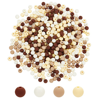 Frosted Opaque Acrylic Beads, Round, Coconut Brown, 8mm, Hole: 2mm, 160g, about 592pcs/box