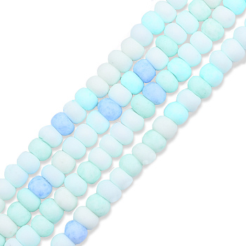 Opaque Spray Painted Glass Bead Strands, Frosted, Flat Round, Pale Turquoise, 4~4.5x3mm, Hole: 1mm, about 133~135pcs/strand, 15.43 inch~15.75 inch(39.2~40cm)