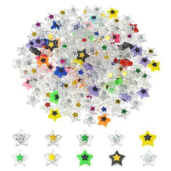 250Pcs 5 Styles Opaque & Transparent Acrylic Beads, Star, Mixed Color, 10x11x5mm, Hole: 1.6mm, 50pcs/style