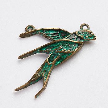 Tibetan Style Alloy Pendants, Swallow, Antique Bronze & Green Patina, 23x22x3mm, Hole: 1mm