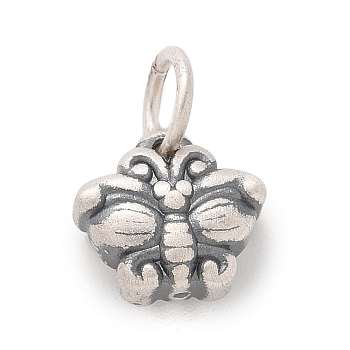 Fine Silver 3D Butterfly Charms, with Jump Rings, Antique Silver, 9.5x10x5mm, Hole: 4mm