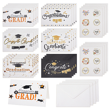 Benediction Rectangle Paper Greeting Card, with Random Style Sticker and Envelope, for Graduation Party, White, 111~149x105~198x0.3~0.5mm