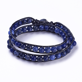 Natural Sodalite Round Bead Wrap Bracelets, with Korean Waxed Polyester Cords and 304 Stainless Steel Sewing Buttons, 15-3/8 inch(39cm), 10mm