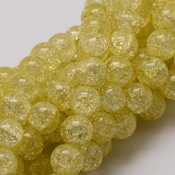 Crackle Glass Round Beads Strands, Yellow, 4mm, Hole: 1mm, about 90pcs/strand, 15.7 inch