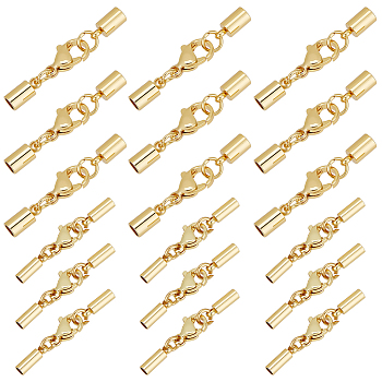 18 Sets 2 Styles 304 Stainless Steel Lobster Claw Clasps, with Cord Ends, Golden, 26~32mm, Hole: 2~3.5mm, 9 sets/style