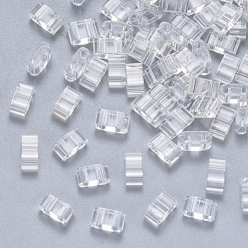 2-Hole Transparent Glass Seed Beads, Rectangle, Clear, 4.5~5.5x2x2~2.5mm, Hole: 0.5~0.8mm, about 250pcs/10g