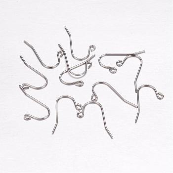 304 Stainless Steel Earring Hooks, Ear Wire, with Horizontal Loop, Stainless Steel Color, 21x11x0.7mm, Hole: 1mm, 21 Gauge, Pin: 0.7mm