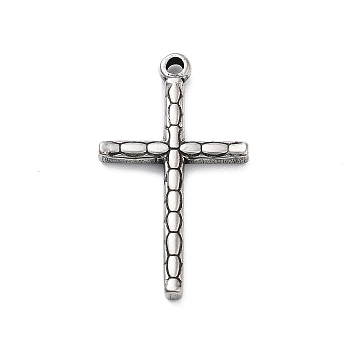 304 Stainless Steel Pendants, Cross Charm, Antique Silver, 25x14.5x2.5mm, Hole: 1.5mm