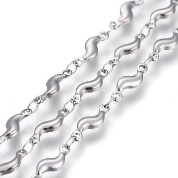 3.28 Feet 304 Stainless Steel Link Chains, Soldered, Twisted, Stainless Steel Color, 11.5x3.5x2mm