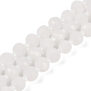 Natural White Jade Beads Strands, Faceted, Rondelle, with Seed Beads, White, 7.5~8x6.5mm, Hole: 1.4mm, about 45~46pcs/strand, 15.75''(40cm)