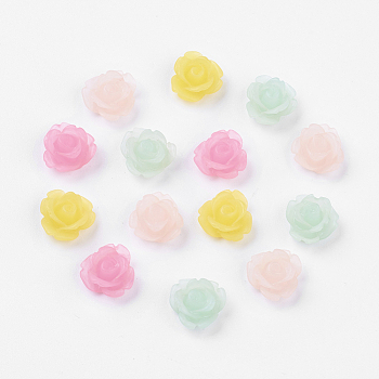 Mixed Color Frosted Resin Flower Cabochons, Size: about 11mm in diameter, 6mm thick