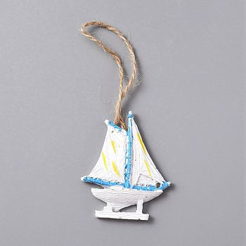 Ocean Theme Resin Pendant Decorations, with Hemp Rope, Sailing Boat, White, 123.5~233.5mm