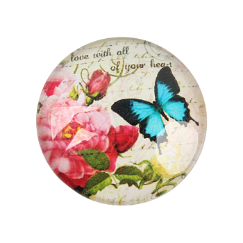 Butterfly Printed Glass Half Round/Dome Cabochons, Colorful, 12x4mm