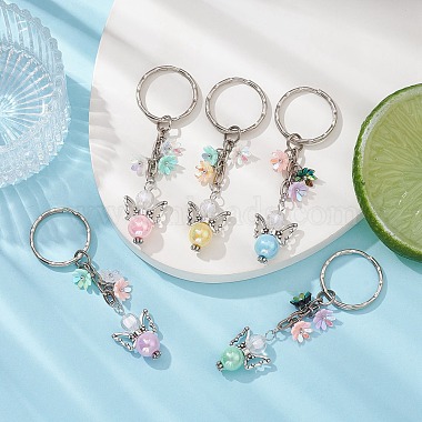 porte-clés en perles acryliques ange avec breloques en résine opaque à fleurs(KEYC-JKC00533)-5