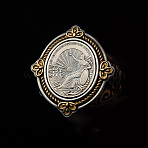 Alloy Finger Rings, Oval with Statue of Liberty Pattern, Antique Silver & Antique Golden, US Size 8(18.1mm)(FS-WG26D47-02)