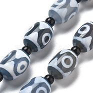 Tibetan Style dZi Beads Strands, Natural Agate(Dyed & Heated) Beads, Rice, Steel Blue, 3-Eye, 18x13mm, Hole: 1.5mm, about 15pcs/strand, 13.78''(35cm)(G-NH0037-C08-02)