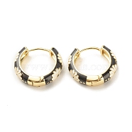 Daisy Flower Enamel Hoop Earrings, Gold Plated Brass Hinged Earrings for Women, Black, 20x22x5mm, Pin: 0.9mm(EJEW-G290-01G-E)