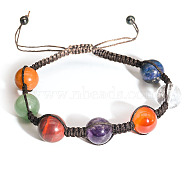 Adjustable Natural Mixed Stone Braided Bead Bracelet, 7 Chakra Theme Bracelet, Round, 7-7/8 inch(20cm)(PW-WG79067-01)