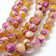 Natural Fire Crackle Agate Bead Strands, Round, Grade A, Faceted, Dyed & Heated, Hot Pink, 8mm, Hole: 1mm, about 47pcs/strand, 15 inch(G-K166-06F-8mm-05)