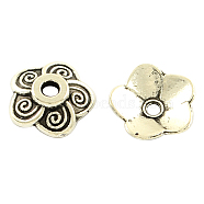 Tibetan Style Alloy Flower Bead Caps, 5-Petal, Cadmium Free & Lead Free, Antique Silver, 8x2mm, Hole: 1.5mm(TIBE-5221-AS-LF)