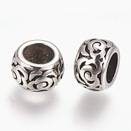 304 Stainless Steel European Beads, Large Hole Beads, Flat Round, Antique Silver, 8x5mm, Hole: 4.5mm(STAS-E432-04AS)